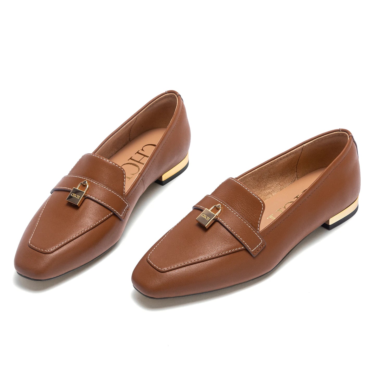 Gold Lock Leather Loafers