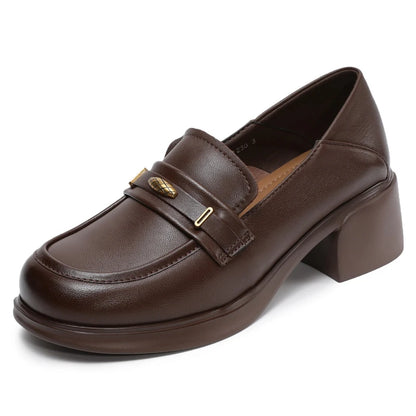 Leather Block Heel Pumps