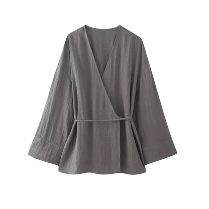 Textured Wrap Kimono Blouse