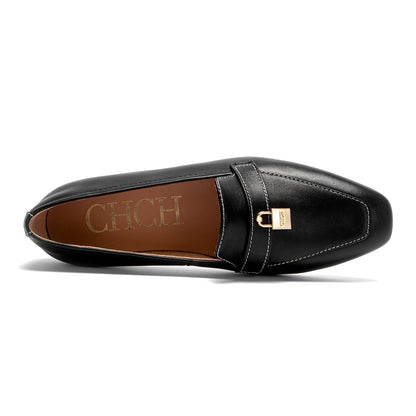 Gold Lock Leather Loafers