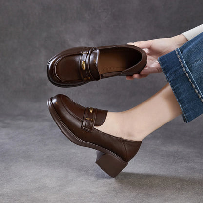 Leather Block Heel Pumps