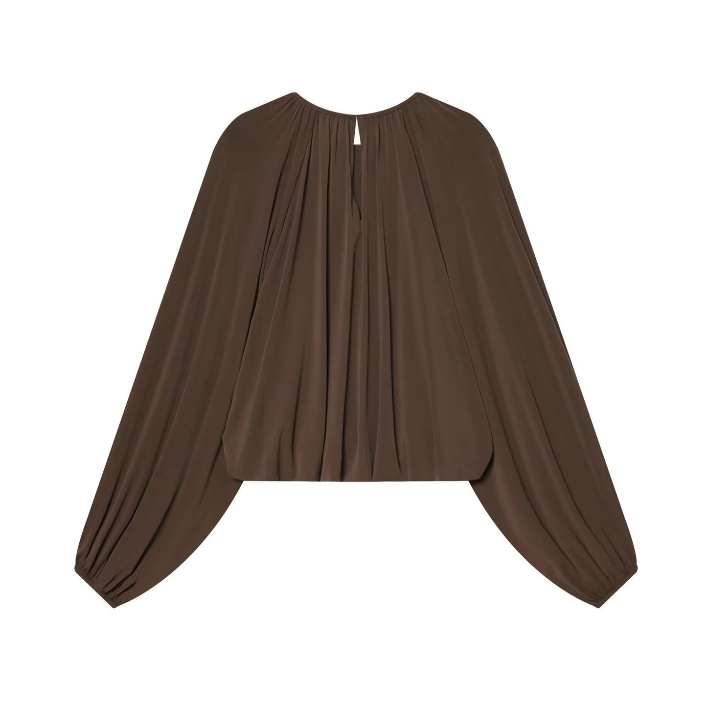 Pleated Hem Lantern Sleeve Blouse