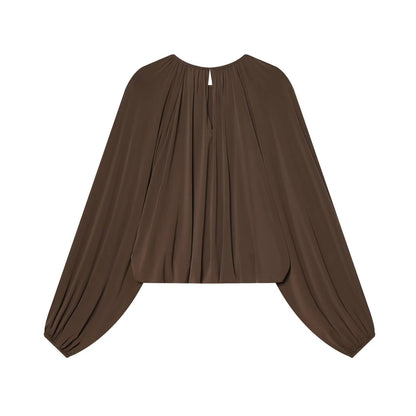 Pleated Hem Lantern Sleeve Blouse